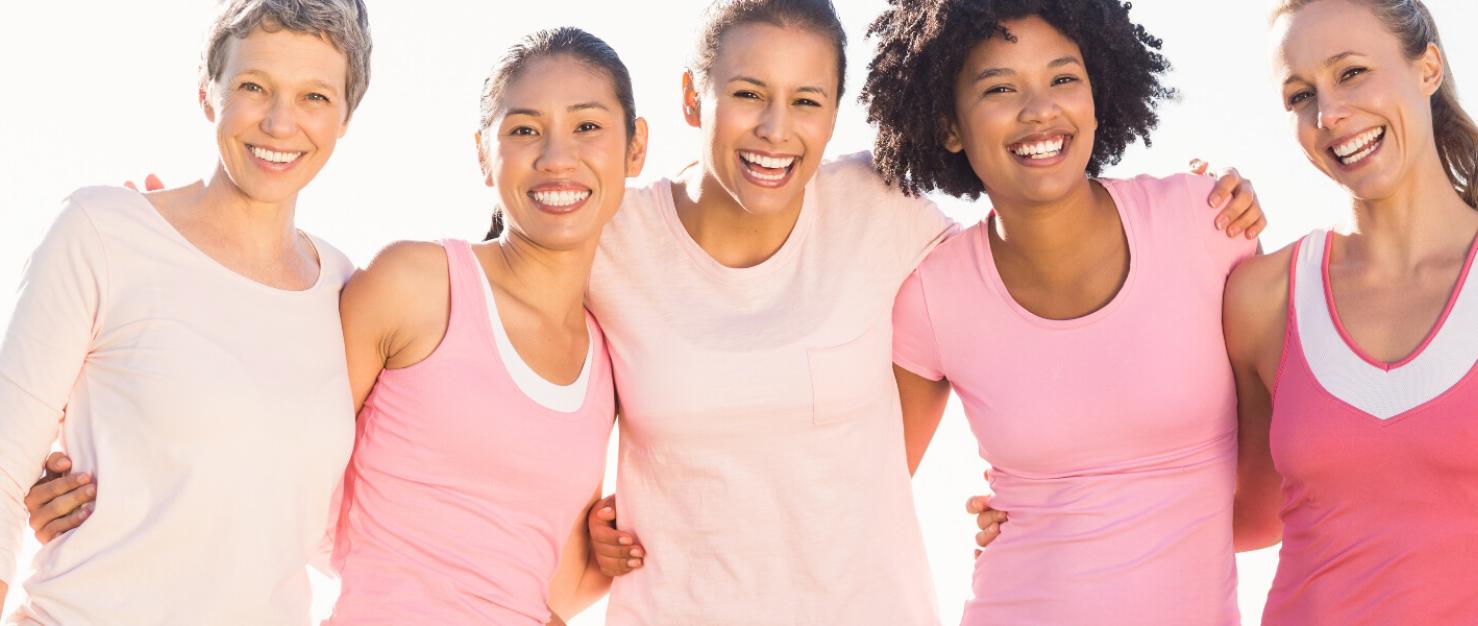Groep vrouwen met lichtoze shirtjes